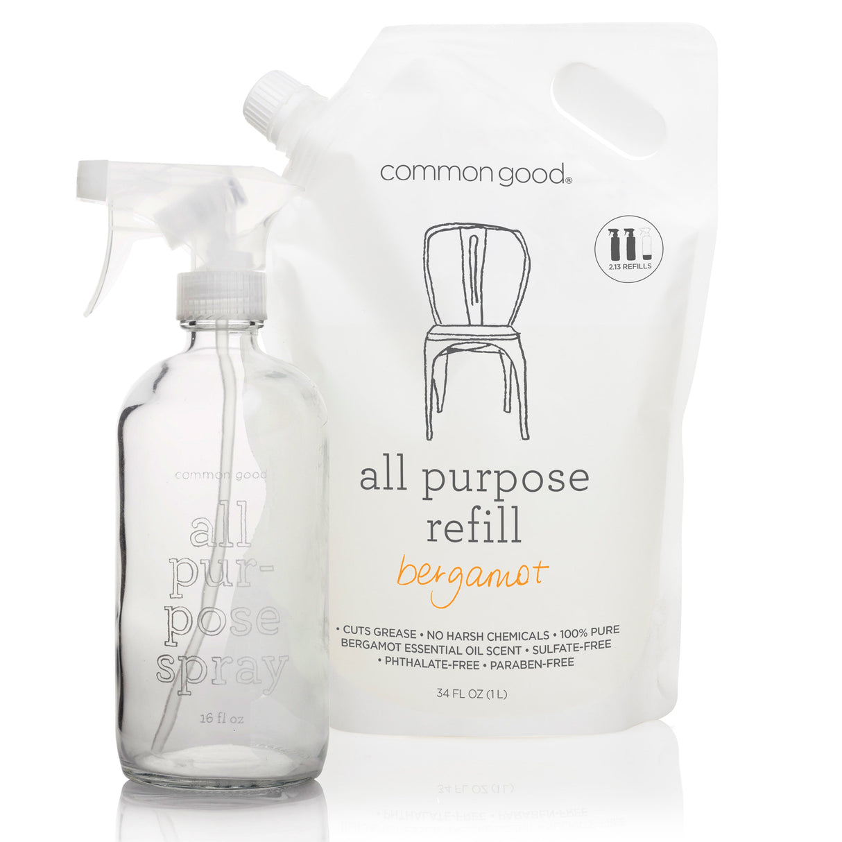 All Purpose Cleaner Refill Pouch and Glass Bottle Set