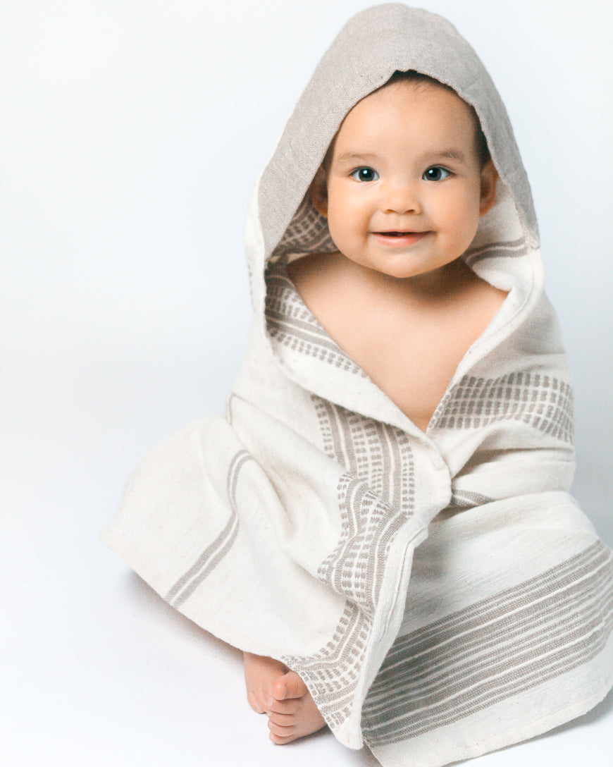 Baby Hooded Towel 31.5" x 31.5" |  Stone Hand-Spun Cotton - Sumiye Co