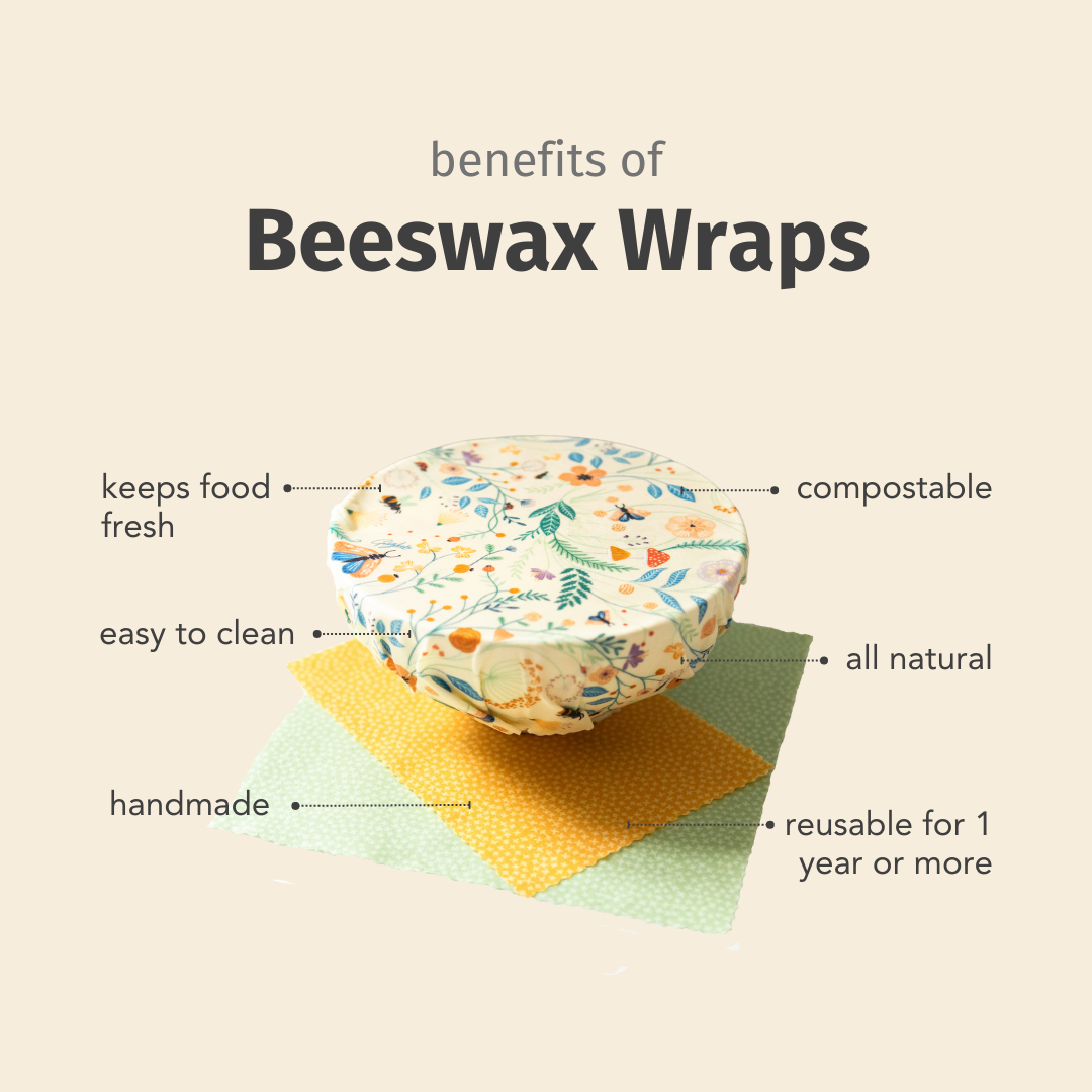 Mushroom Pair: Set of 3 Beeswax Wraps + Dishcloth - Sumiye Co