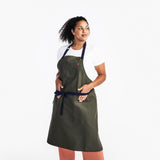 The Big Apron - Olive Green with Navy Straps - Sumiye Co