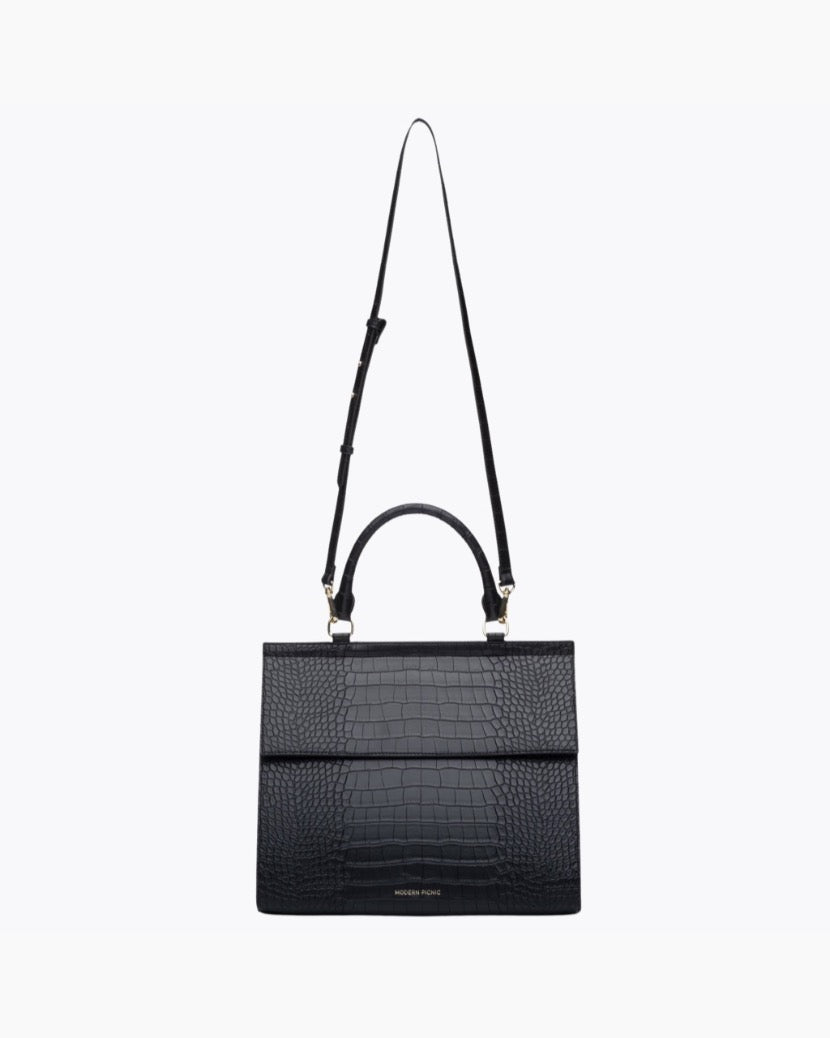 The Large Luncher - Black Croc | Designer Lunch Bags & Totes