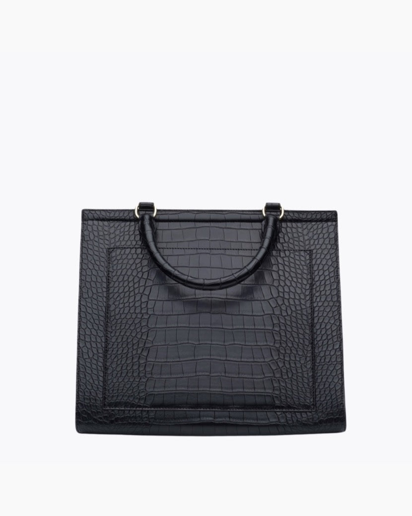 The Large Luncher - Black Croc | Designer Lunch Bags & Totes