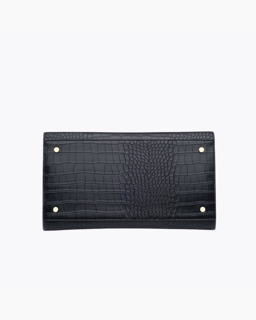 The Large Luncher - Black Croc | Designer Lunch Bags & Totes