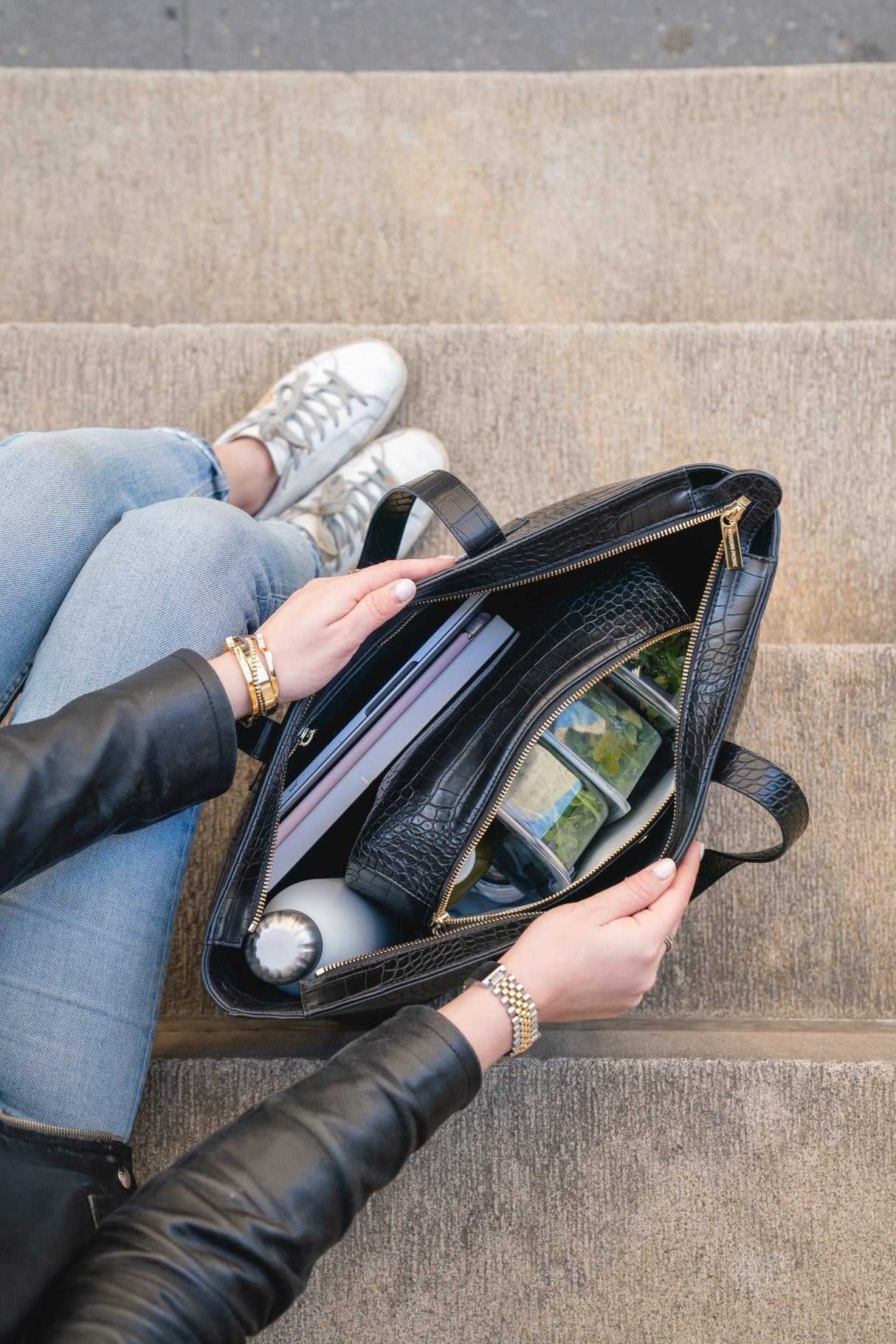 The Pouch - Black Croc | Designer Lunch Bags & Totes - Sumiye Co