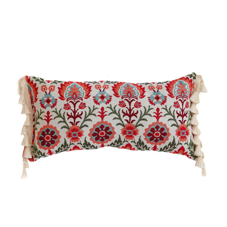 Bolster Pillow "Scarlet Iris in Cancaya" with Fringe - Sumiye Co