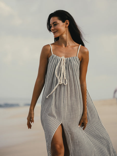 Breeze Beach Dress - Black Stripes