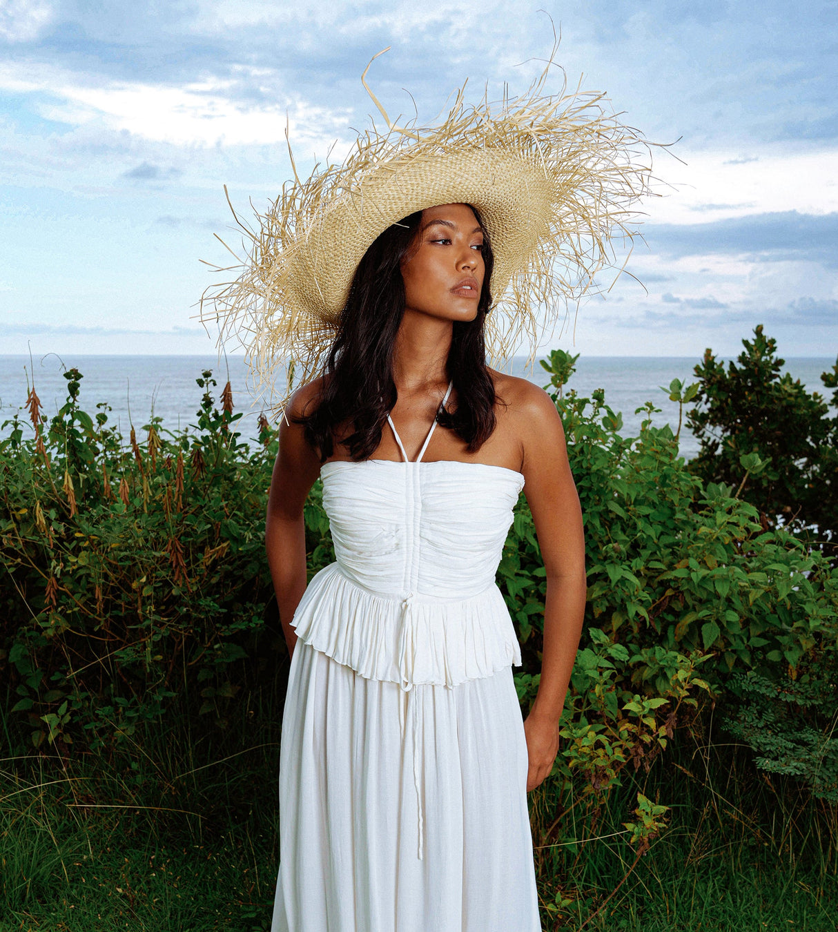 Frayed Straw Hat In Nude - Sumiye Co