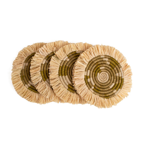 Restorative Greens Fringed Coasters - Mossy, Set of 4 | Home Decor