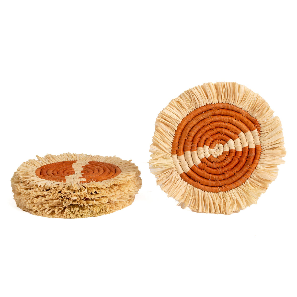 Earthen Craft Fringed Coasters - Earth Orange, Set of 4 | Home Decor - Sumiye Co