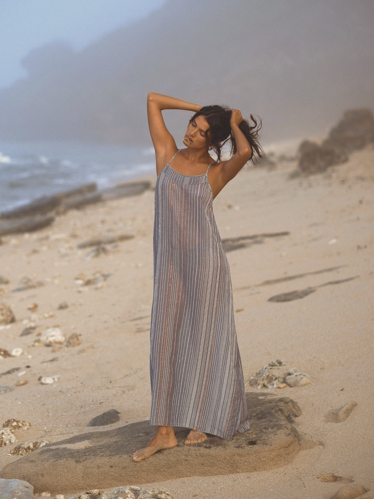 Canggu Maxi Dress - Navy With Stripes