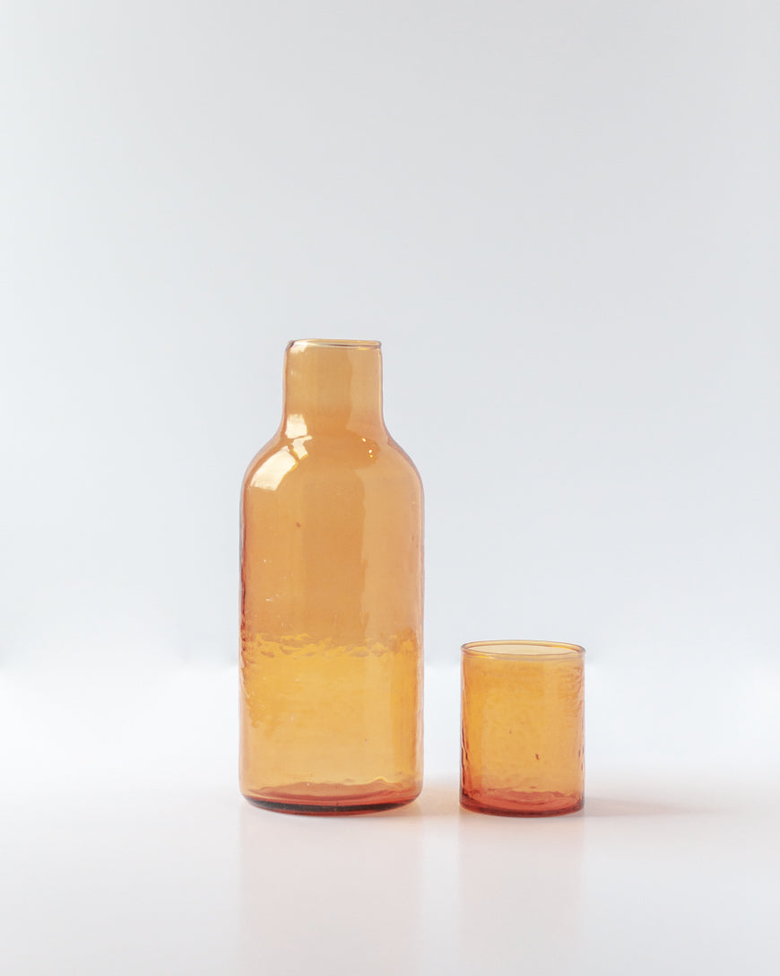 Glass Carafe & Drinking Glass - Amber