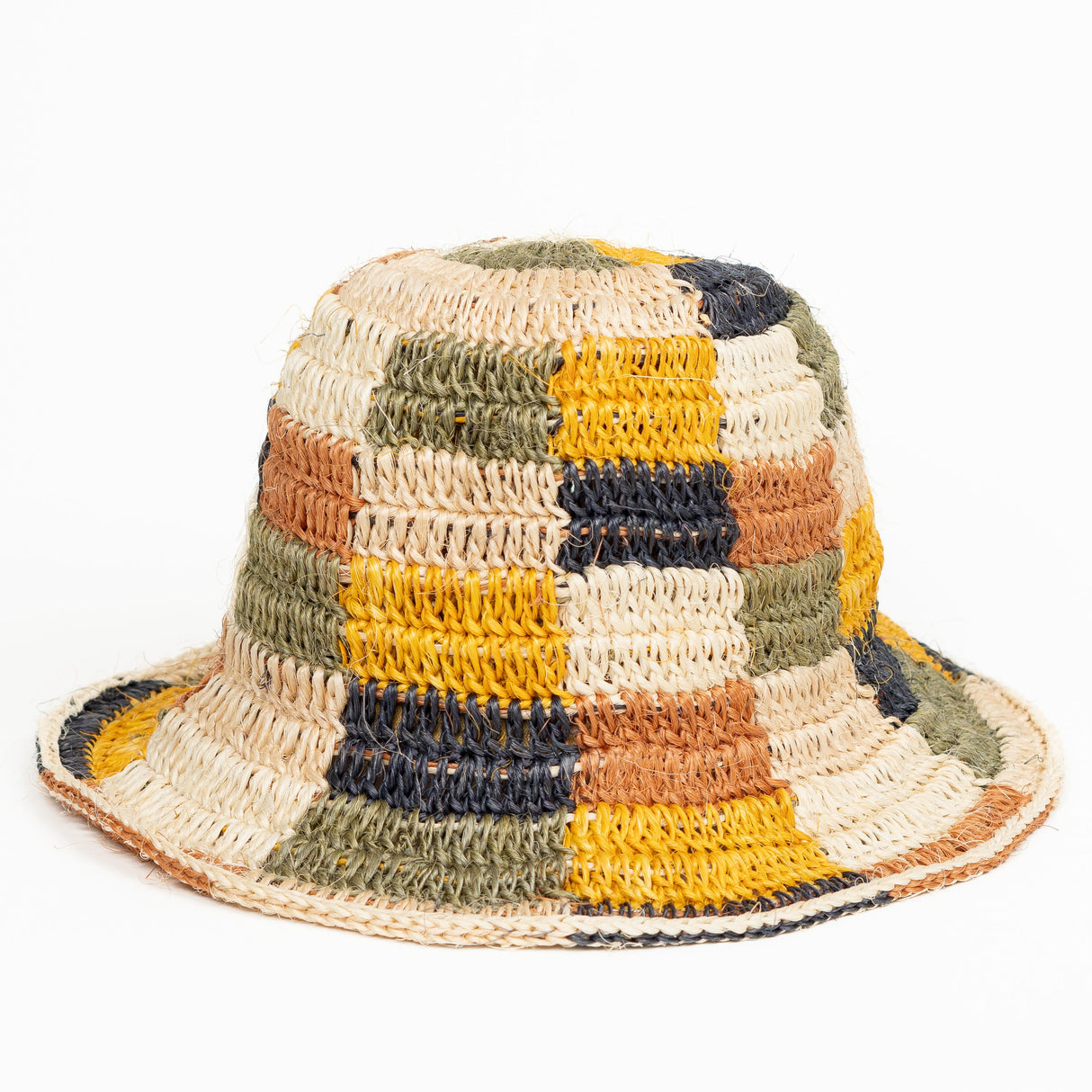 Fall Bucket Hat - Crocheted Multicolor Checkered - Sumiye Co