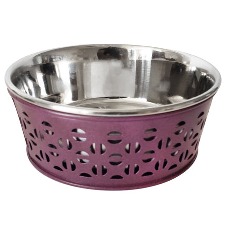 Stainless Steel Country Farmhouse Dog Bowl, Plum Wine 16 oz-0