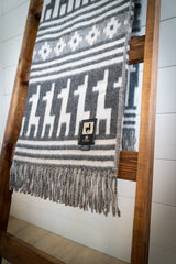 Alpaca Wool Throw Blanket - Alpaca Design (Grey) 72" x 56"