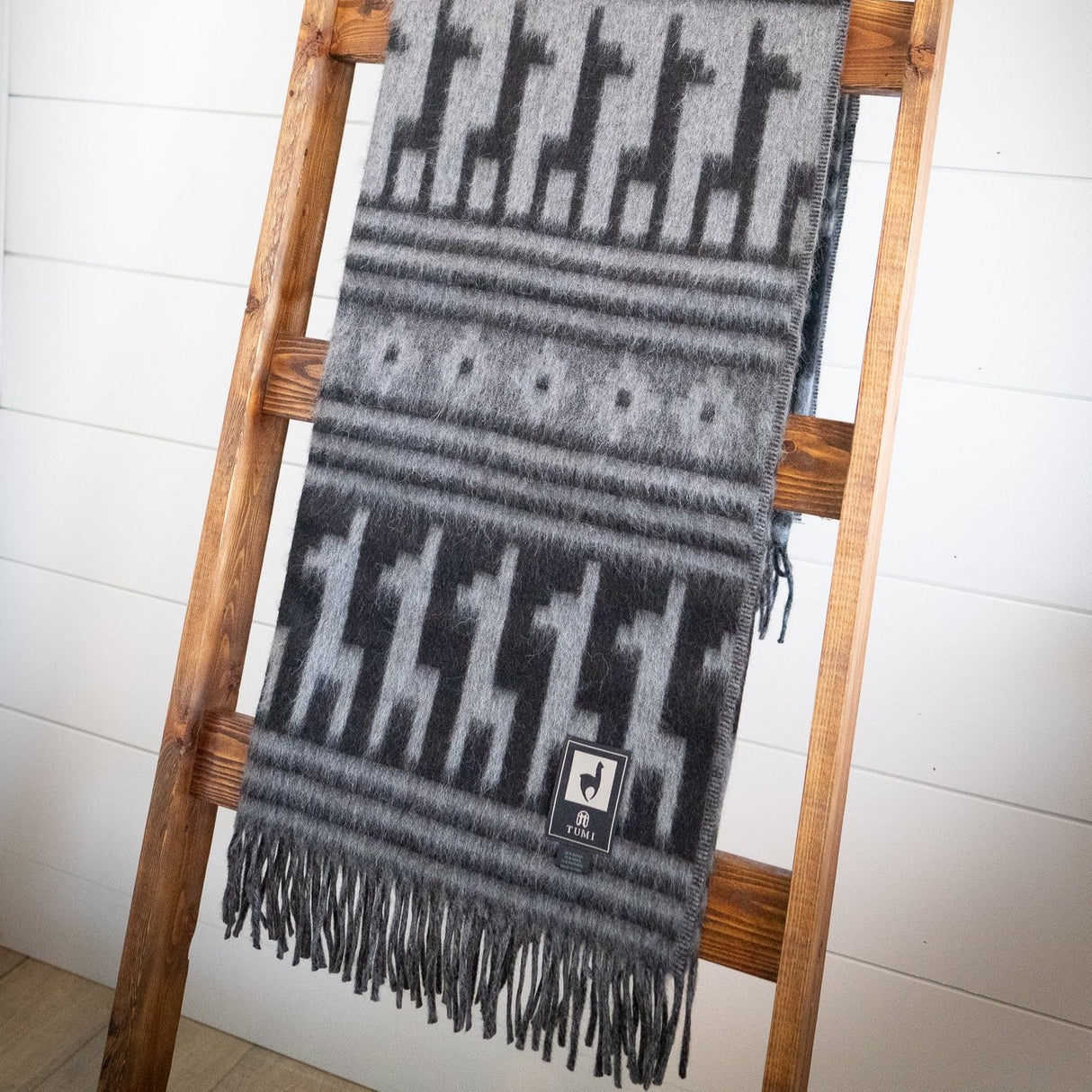 Alpaca Wool Throw Blanket - Black Alpaca Design 72" x 56" - Sumiye Co