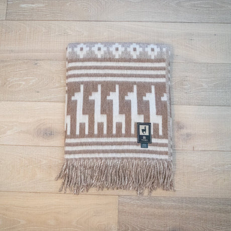 Alpaca Wool Throw Blanket - Alpaca Design (Beige)  72" x 56"