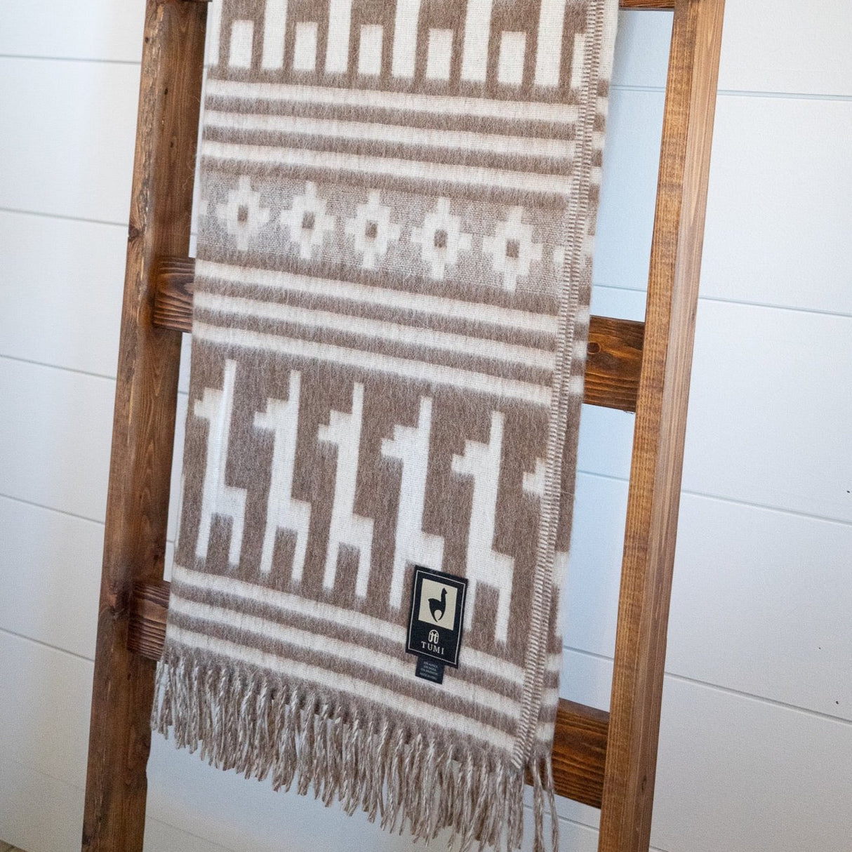 Alpaca Wool Throw Blanket - Alpaca Design (Beige)  72" x 56"