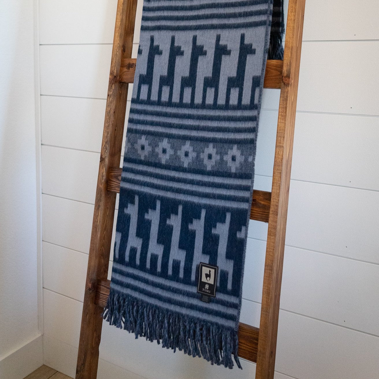 Alpaca Wool Throw Blanket - Blue Alpaca Design 72" x 56" - Sumiye Co