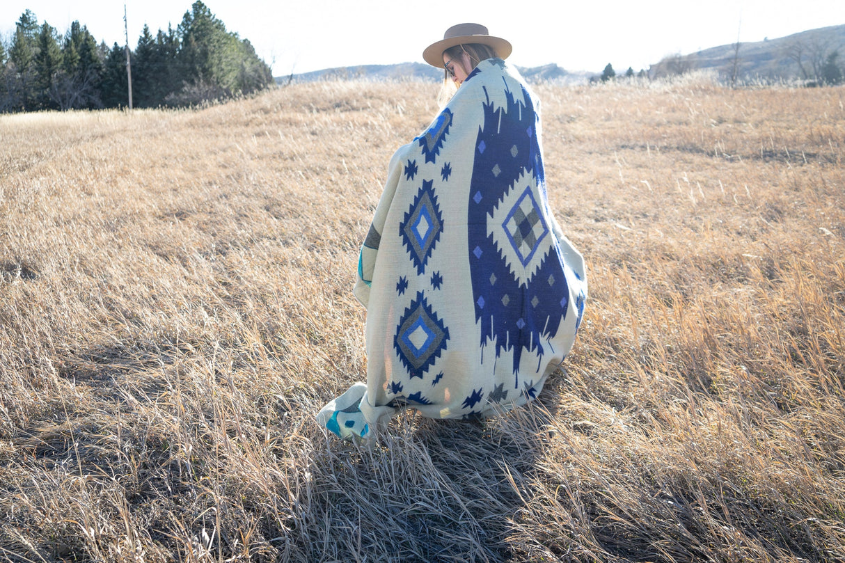 Alpaca Wool Reversible Blanket - Ocean Breeze 90" x 78” - Sumiye Co