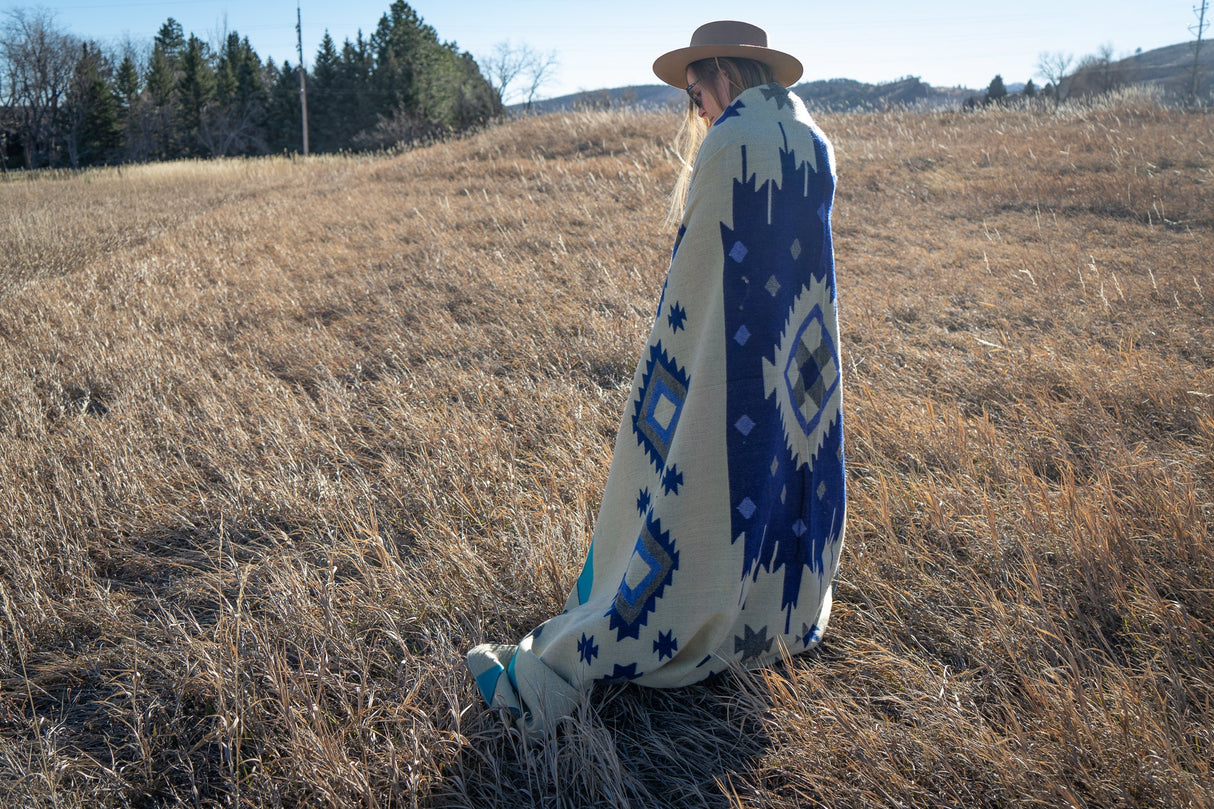 Alpaca Wool Reversible Blanket - Ocean Breeze 90" x 78” - Sumiye Co