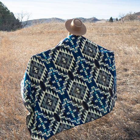 Alpaca Wool Reversible Blanket - Blue Chakana 90" x 78” - Sumiye Co