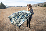 Alpaca Wool Reversible Blanket - Blue Chakana 90" x 78” - Sumiye Co