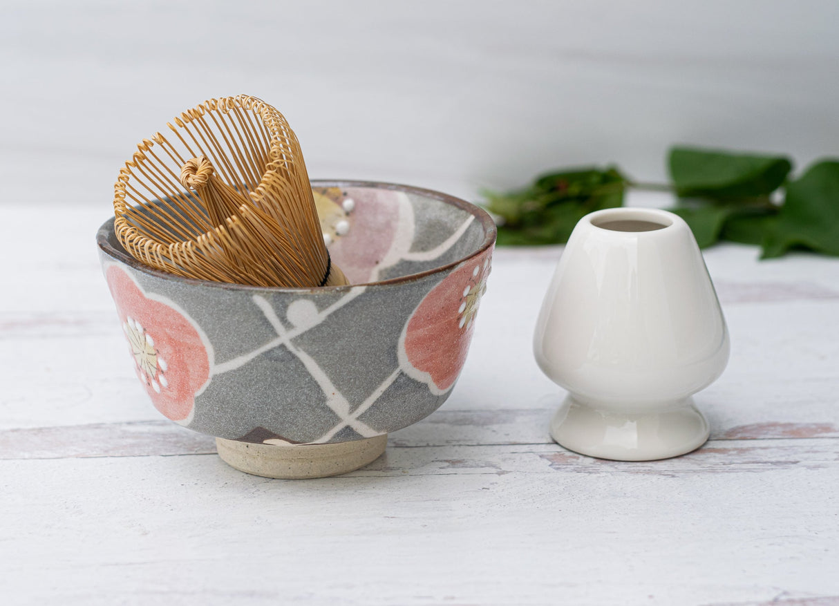 Grey with Flowers Matcha Bowl | Tea Ceremony