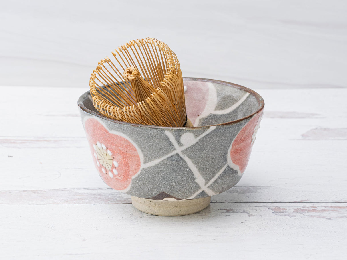 Grey with Flowers Matcha Bowl | Tea Ceremony