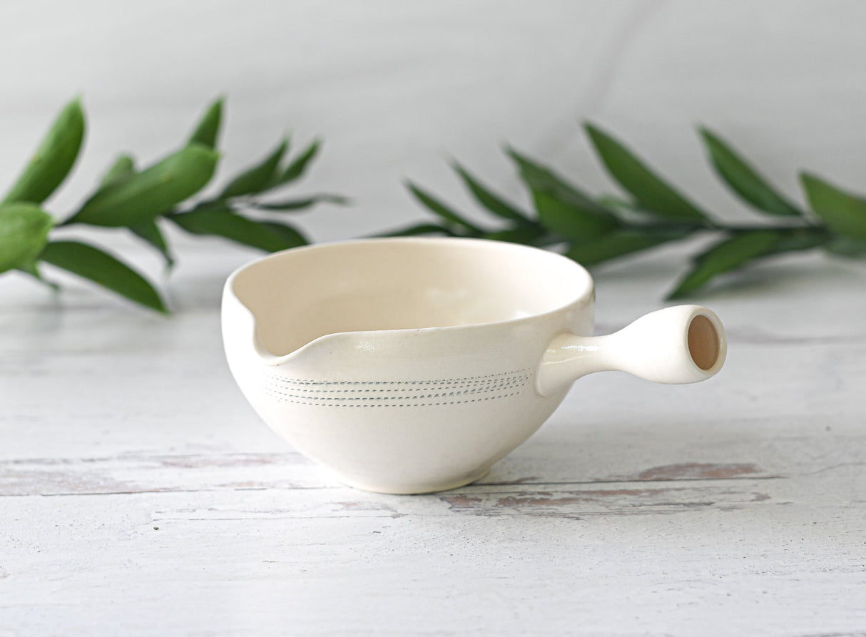 White Striped Matcha Bowl with Spout