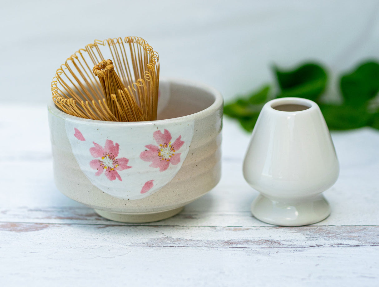 Beige with Pink Flowers Bowl | Tea Ceremony