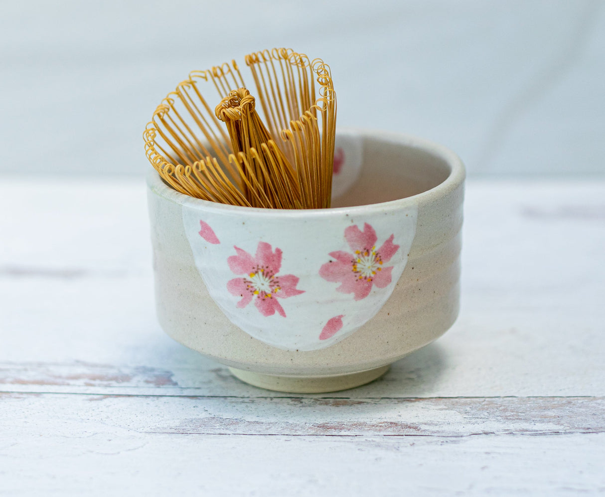 Beige with Pink Flowers Bowl | Tea Ceremony - Sumiye Co