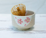 Beige with Pink Flowers Bowl | Tea Ceremony