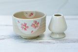 Beige with Pink Flowers Bowl | Tea Ceremony