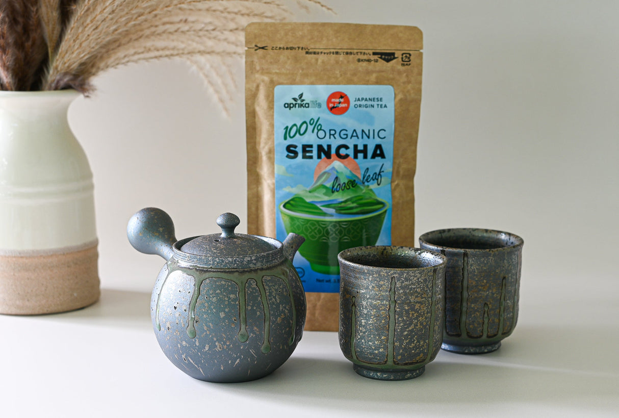 Juego de té verde japonés - Tetera con filtros (230 ml) + 2 tazas | Ceremonia del té