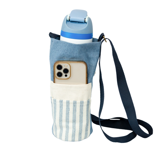 Upcycled Denim Water Bottle Holder Bag - Sumiye Co