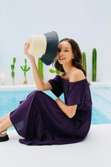 Regina Off-the-shoulder Midi Dress in Eggplant - Sumiye Co