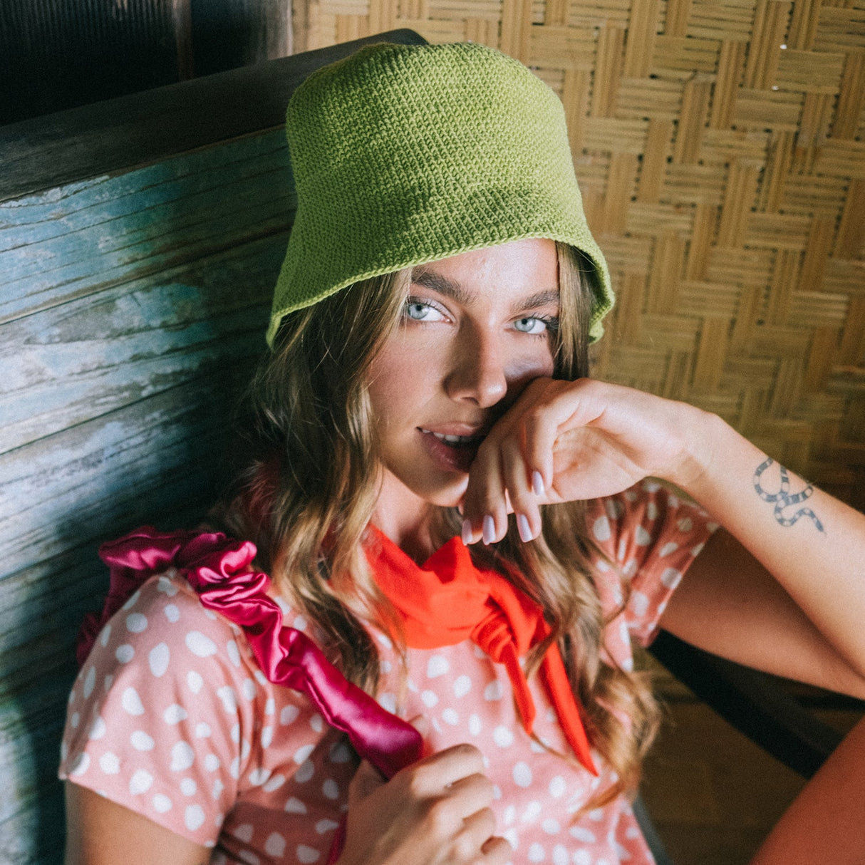 Crochet Bucket Hat In Lime Green - Sumiye Co