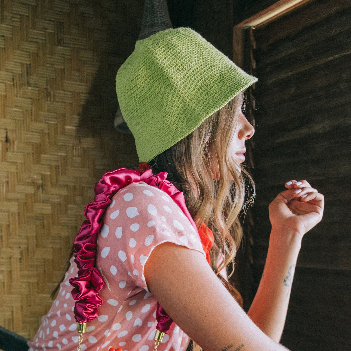 Crochet Bucket Hat In Lime Green - Sumiye Co