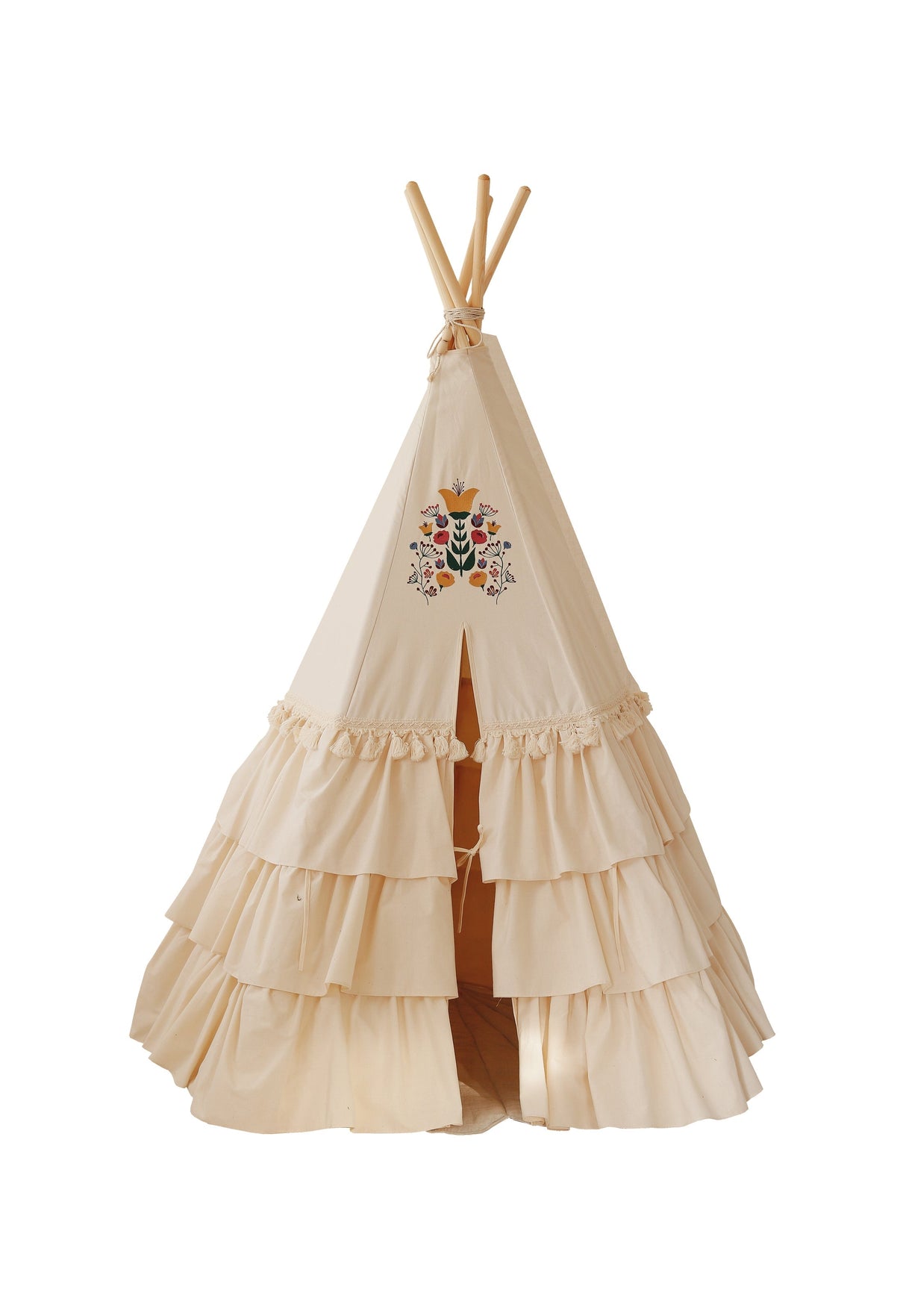 Teepee Tent "Folk" with Frills and "Marsala" Shell Mat Set - Sumiye Co