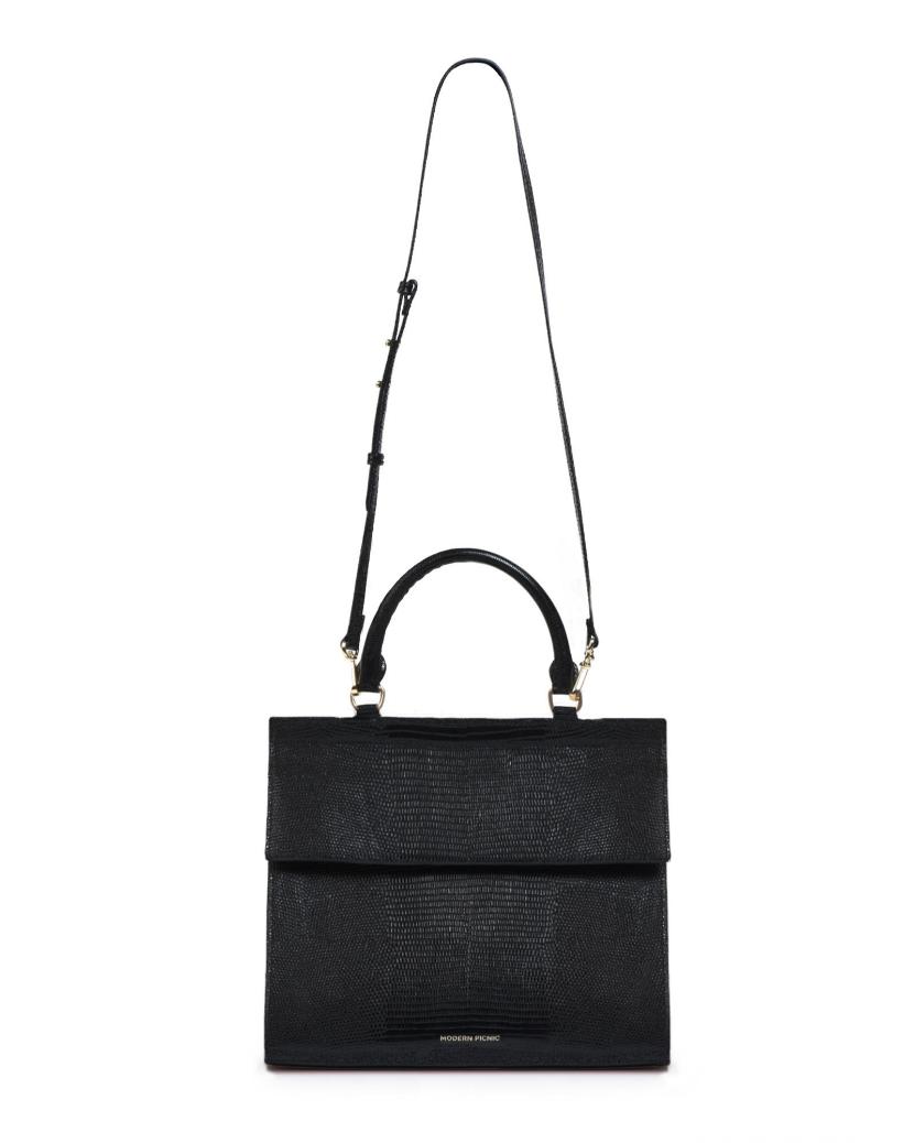 The Large Luncher  - Black Lizard | Designer Lunch Bags & Totes