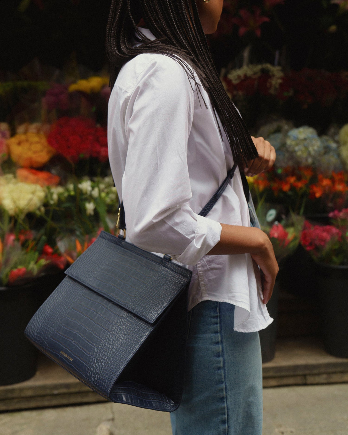 The Large Luncher - Navy Croc | Designer Lunch Bags & Totes