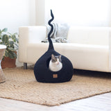 Deluxe Handcrafted Felt Cat Cave With Tail - Night Black - Sumiye Co