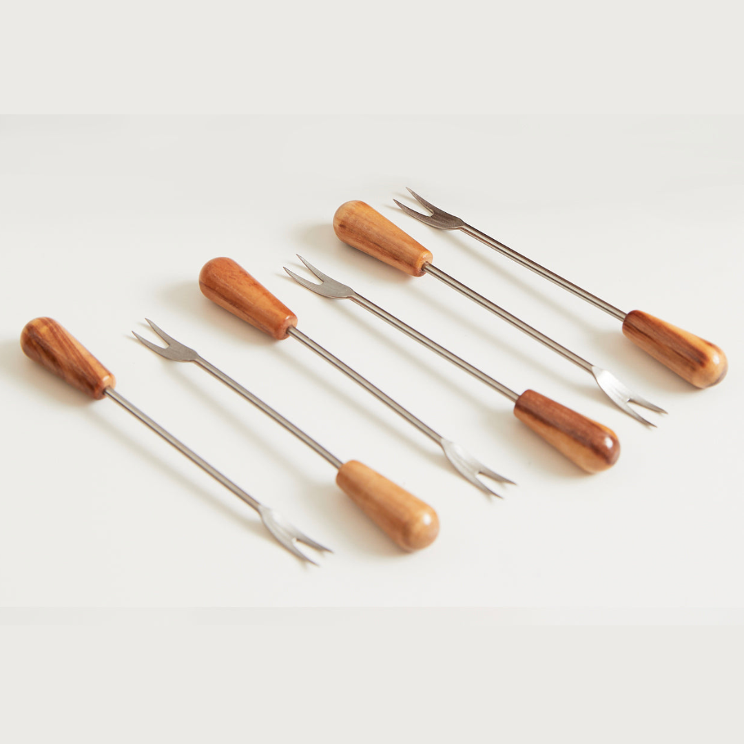 Italian Olivewood Aperitivo Forks - Set of 6 - Sumiye Co