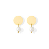 Freshwater Pearl Disc Earrings-0