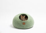 Premium Felted Wool Cat Cave Bed - Eucalyptus Green - Sumiye Co