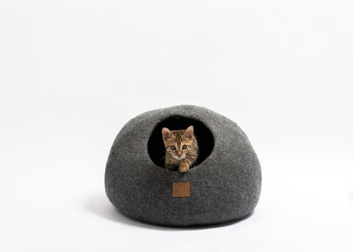 Premium Felted Wool Cat Cave Bed - Stone Gray - Sumiye Co