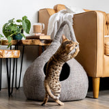 Deluxe Handcrafted Felt Cat Cave With Tail - Earth Brown - Sumiye Co