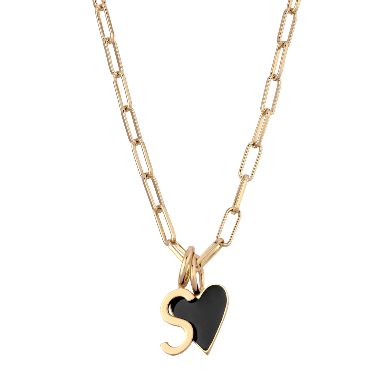 Cara Black Enamel Heart Charm Necklace - Sumiye Co