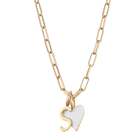 Cara White Enamel Heart Charm Necklace - Sumiye Co
