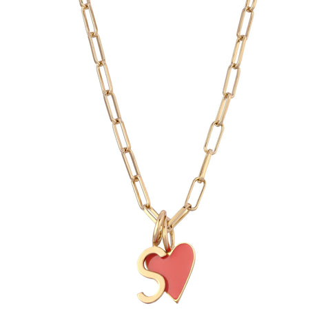 Cara Red Enamel Heart Charm Necklace - Sumiye Co